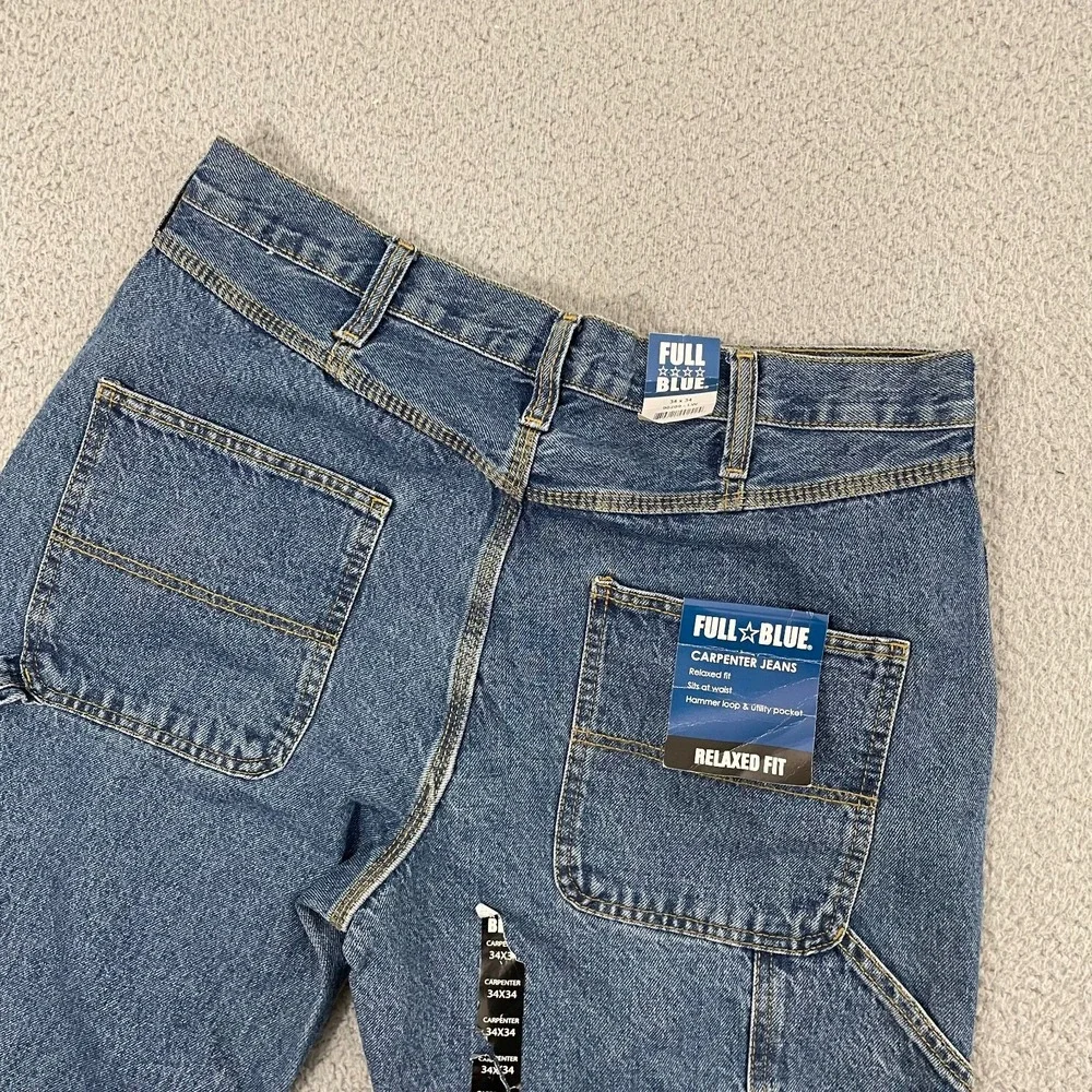NWT Full Blue Carpenter Jeans Men 34x34 Dark Wash Relaxed Fit Workwear Denim